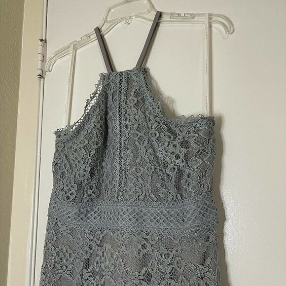 Anthropologie foxie dox blue lace halter mini dress size medium petite - Picture 3 of 8